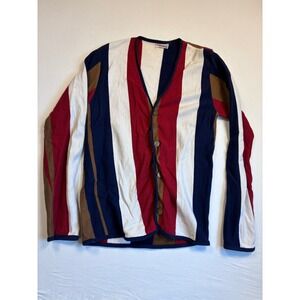 Catalina Mens Striped Cardigan Sweater V Neck Button Front Red Navy Brown Size M